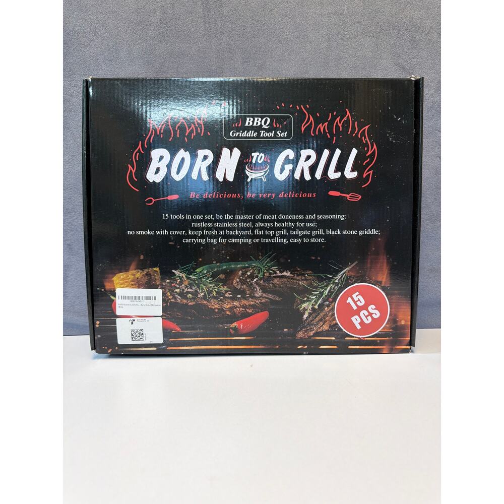 NEW Born-to-Grill 15-Piece Flat Top Grill Tool Set, Stainless Steel for Griddle